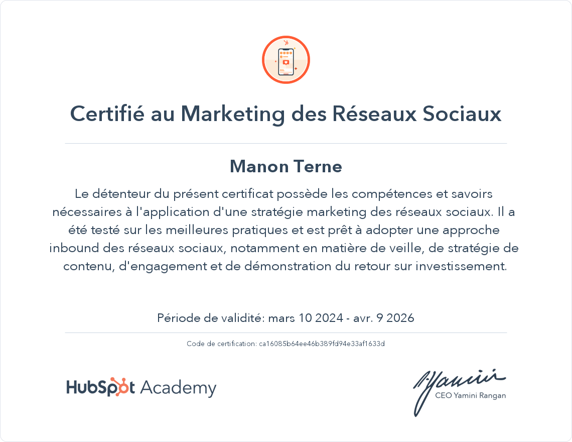 Votre certificat