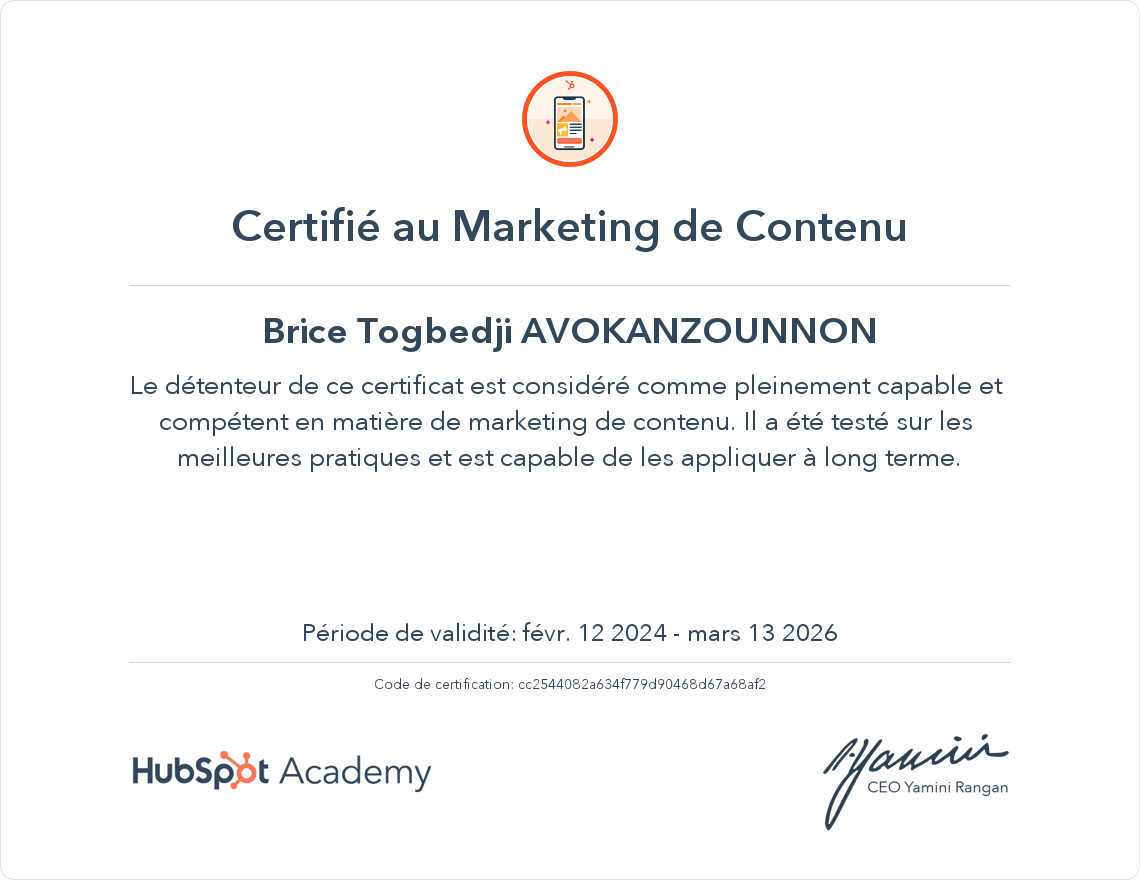 Votre certificat