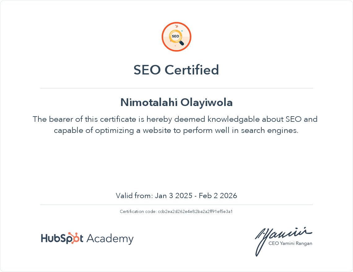 Your certificate
