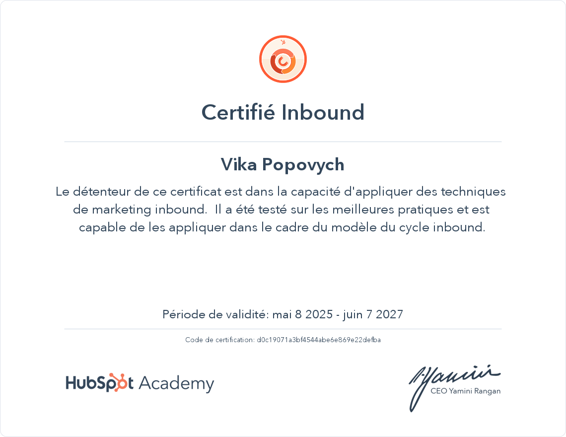 Votre certificat