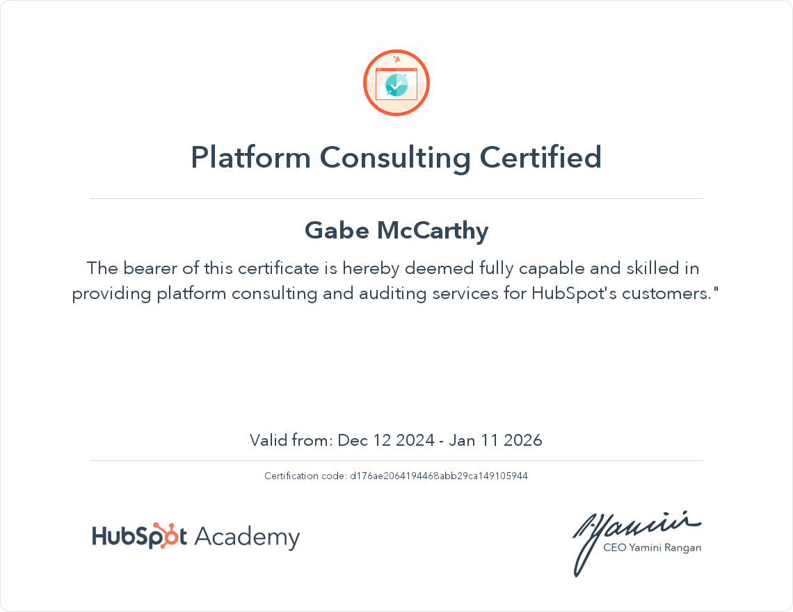 HubSpot Academy Platform Consulting Certification