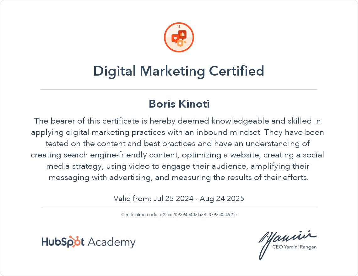 Your certificate