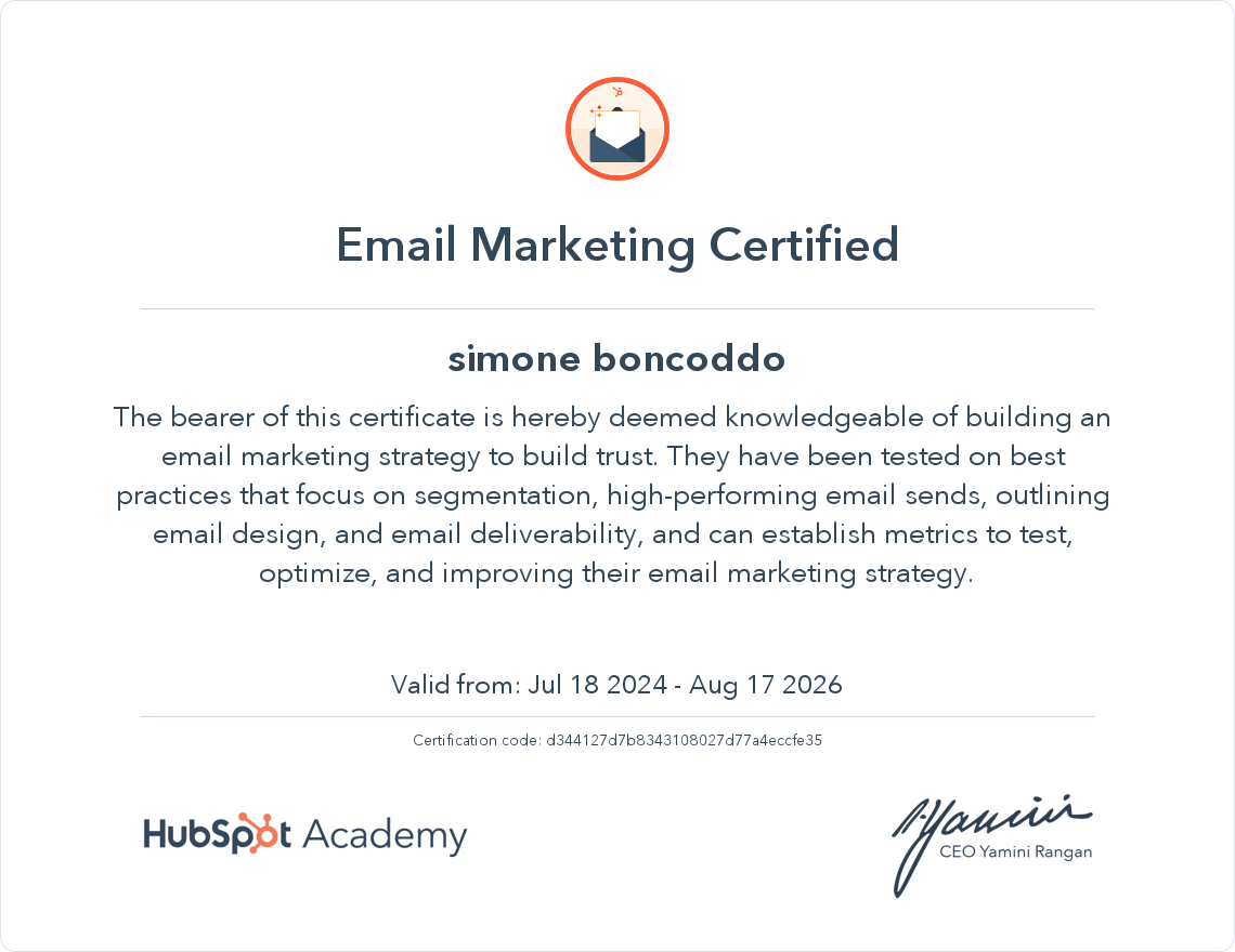 HubSpot Academy Email Marketing Certification