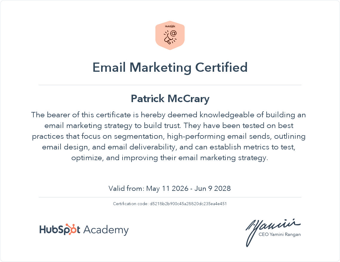 HubSpot Academy Email Marketing Certification
