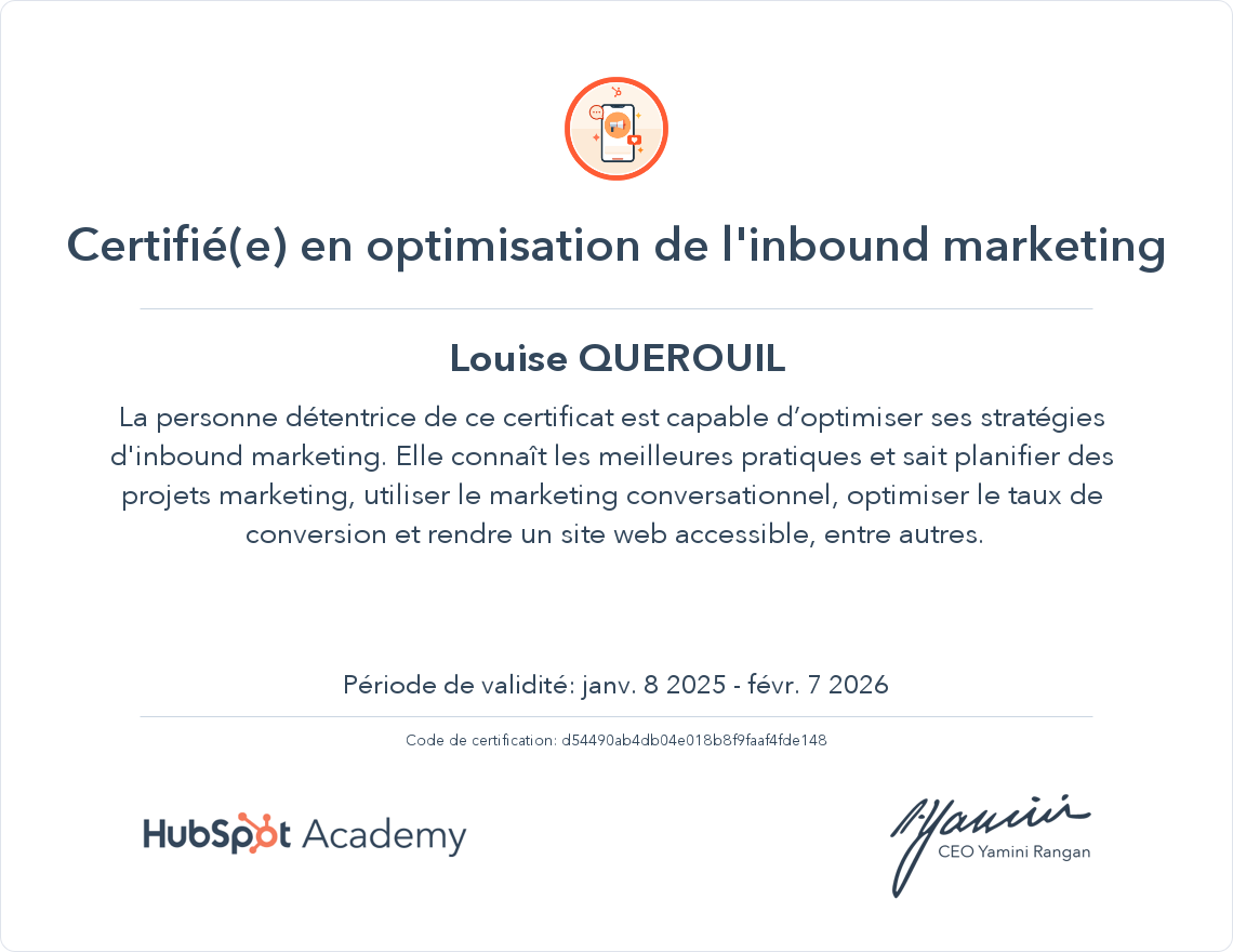Votre certificat