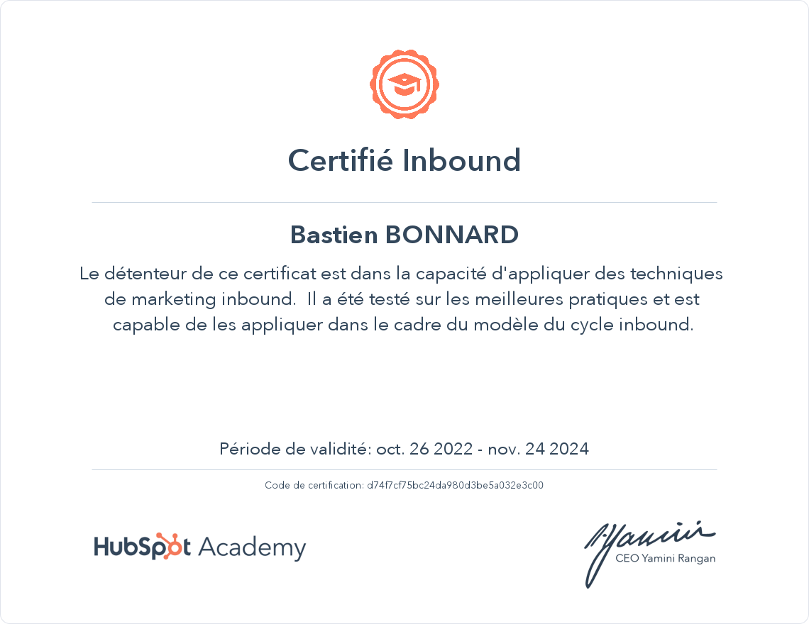 Votre certificat