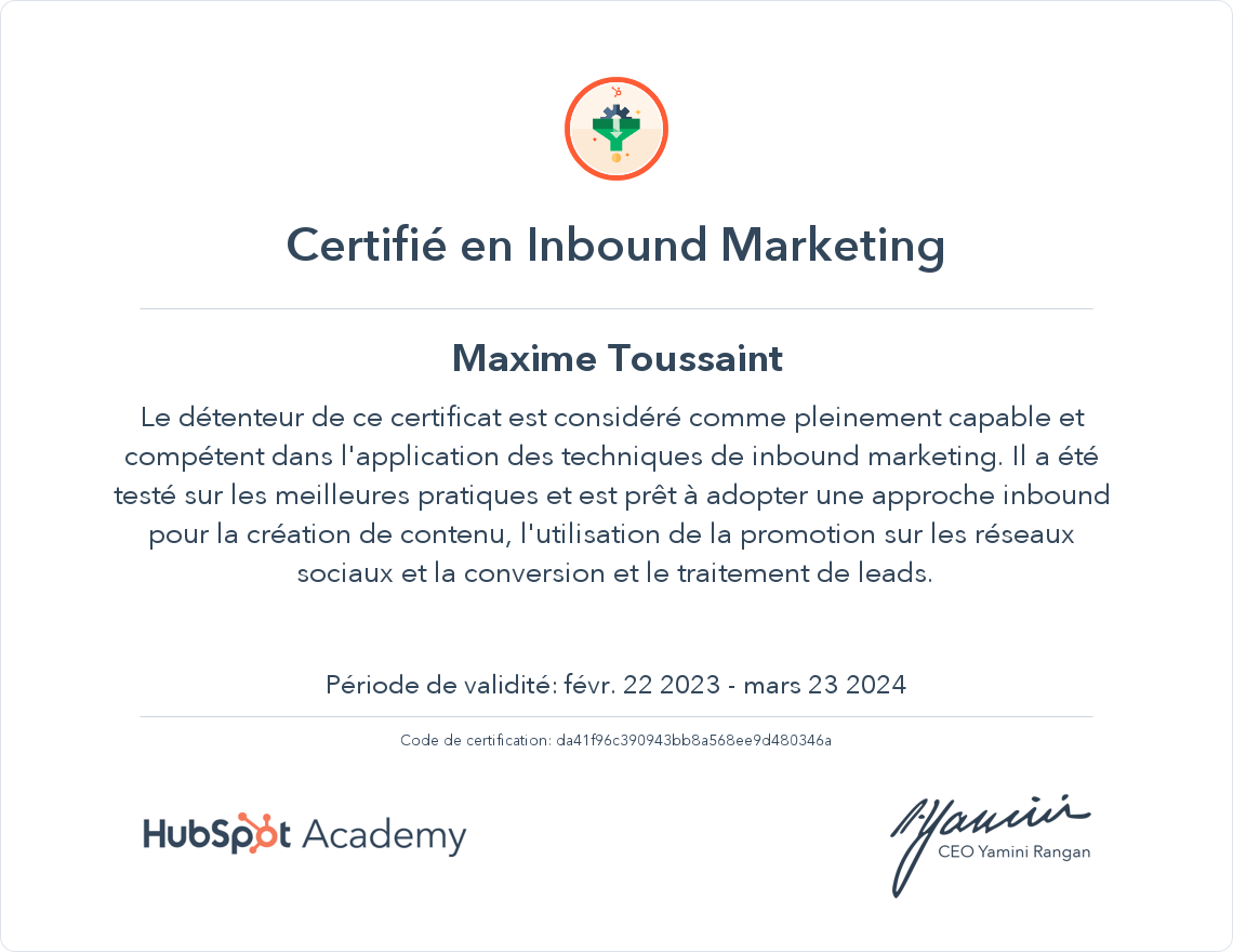 Votre certificat
