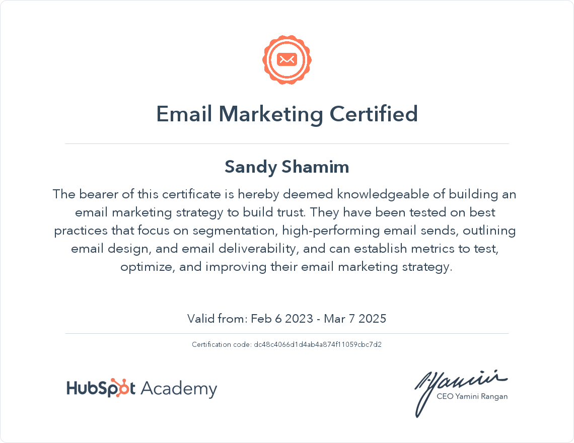 HubSpot Academy Email Marketing Certification