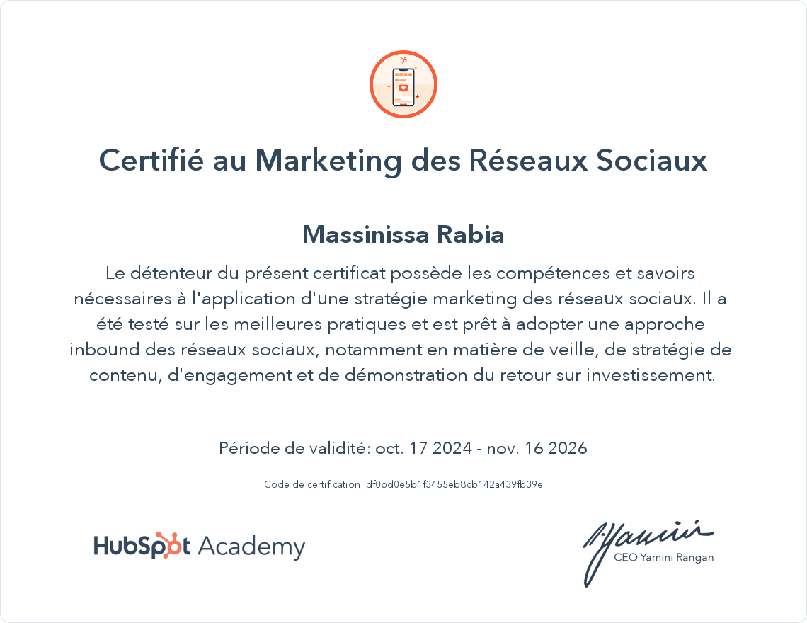 Votre certificat