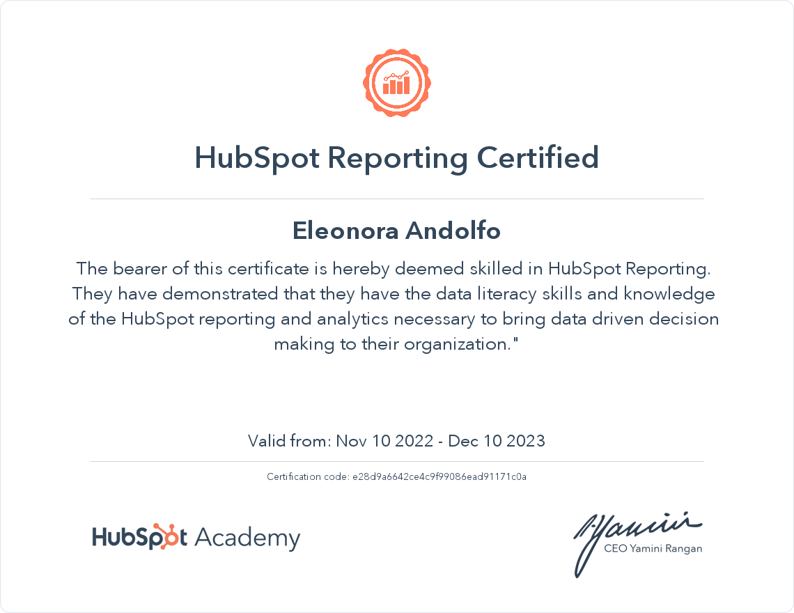 HubSpot Academy HubSpot Reporting Certification