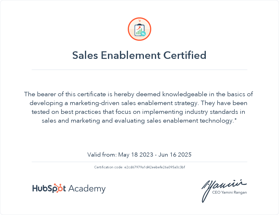 HubSpot Academy Sales Enablement Certification
