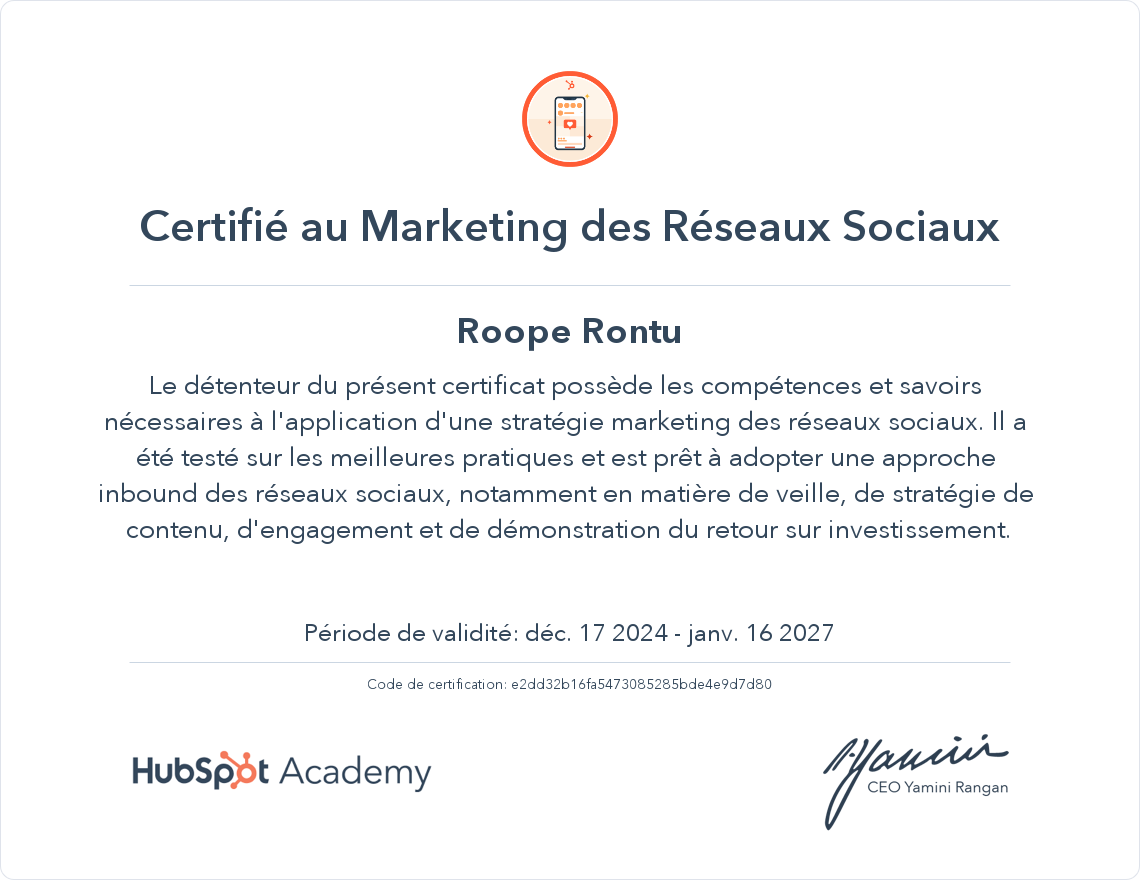 Votre certificat