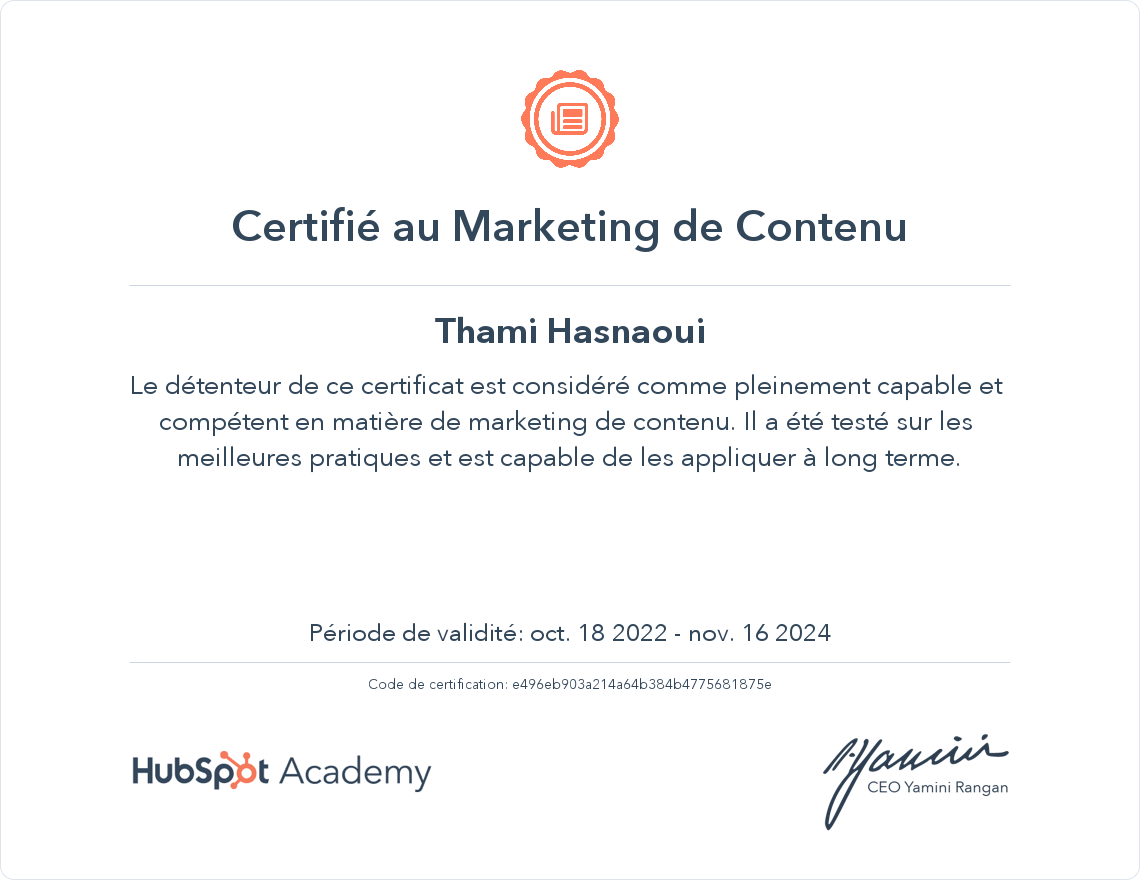 Votre certificat