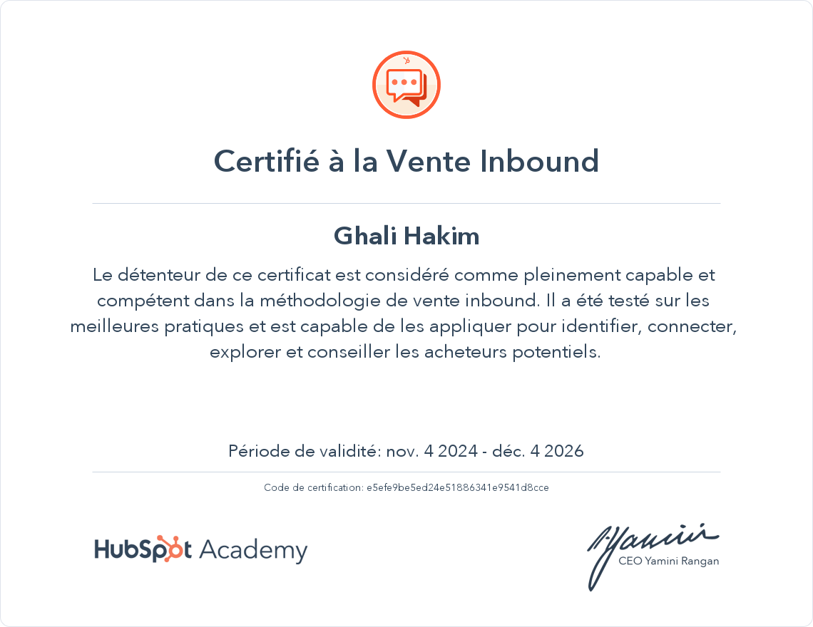 Votre certificat