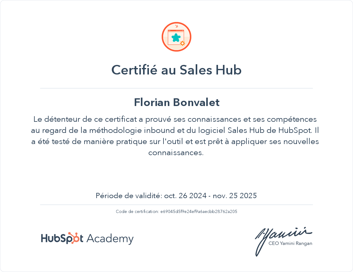 Votre certificat