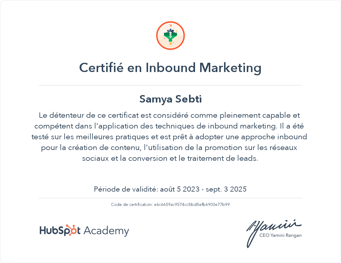 Votre certificat