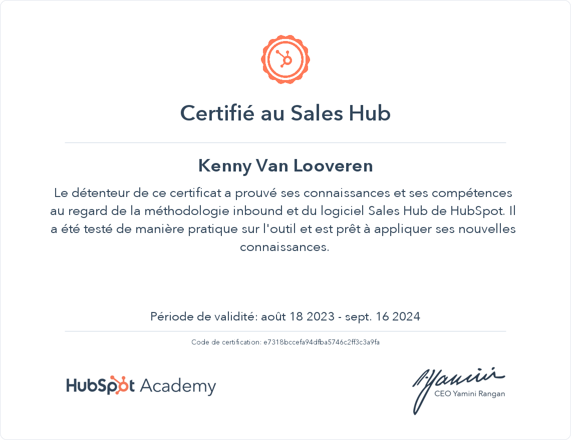 Votre certificat