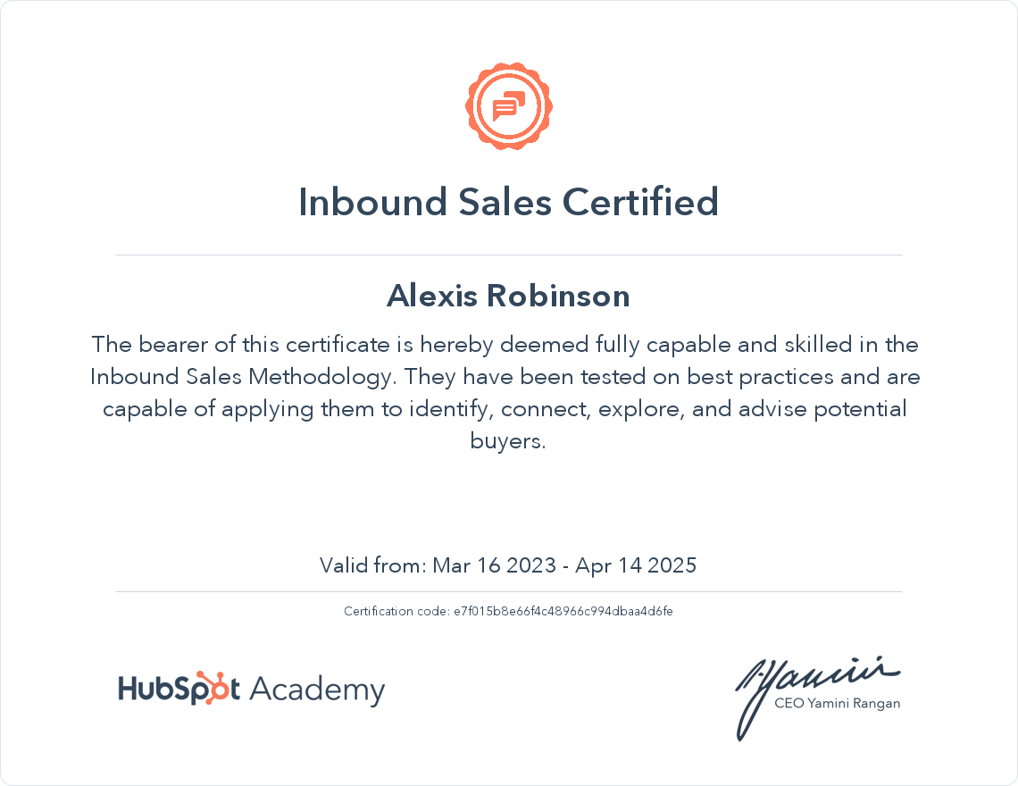 HubSpot Academy Inbound Sales Certification
