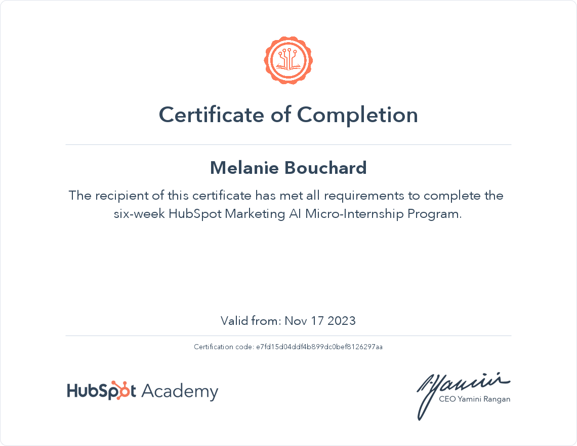 HubSpot Academy HubSpot AI Student Bootcamp Certification