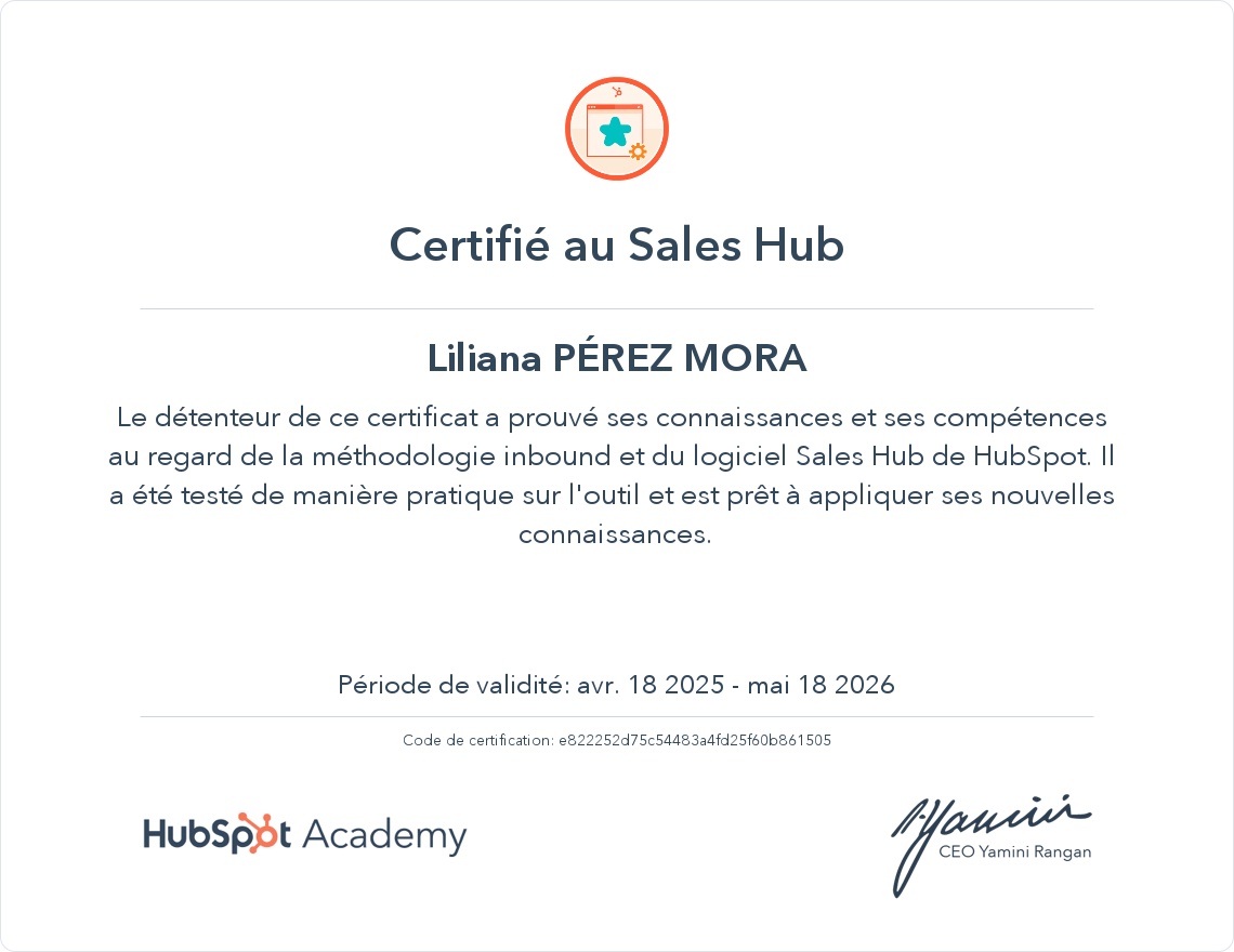 Votre certificat