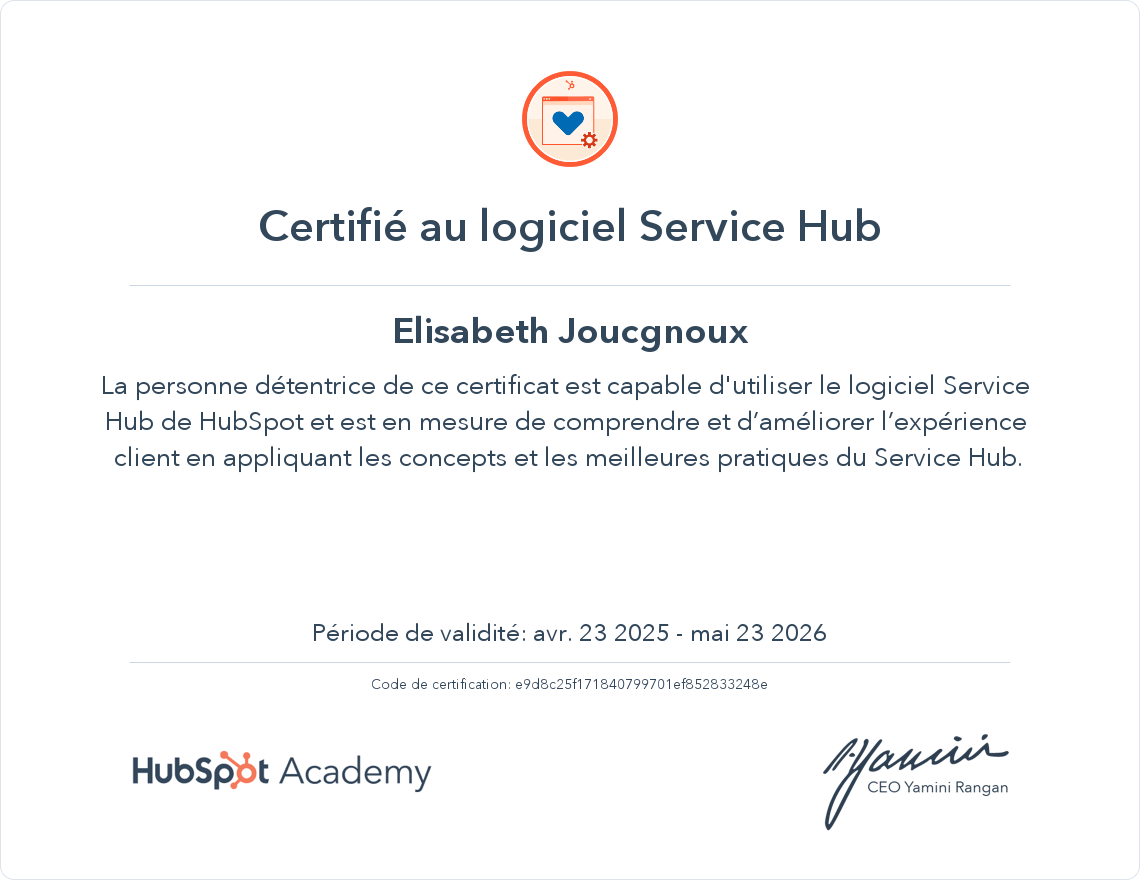 Votre certificat