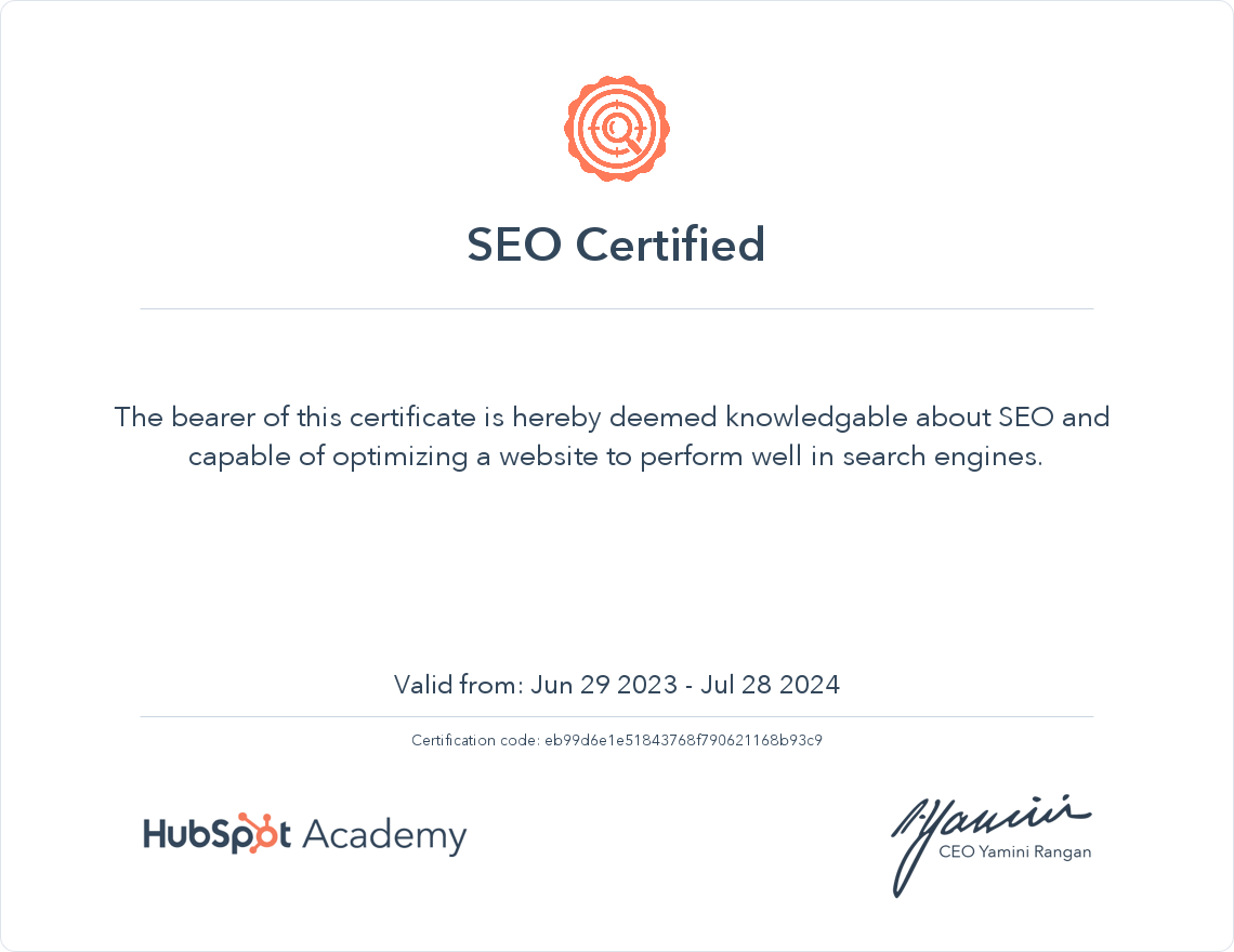 HubSpot Academy SEO Certification