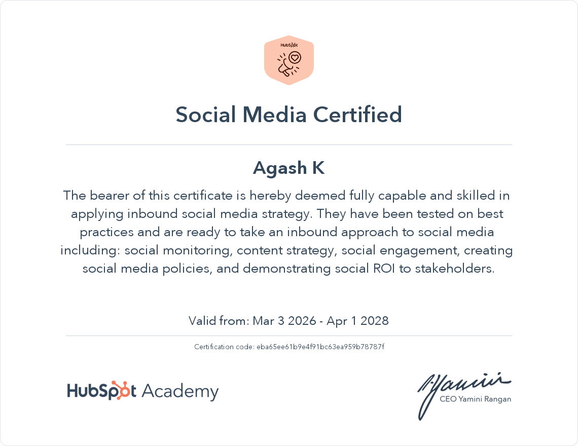HubSpot Academy Social Media Marketing Certification