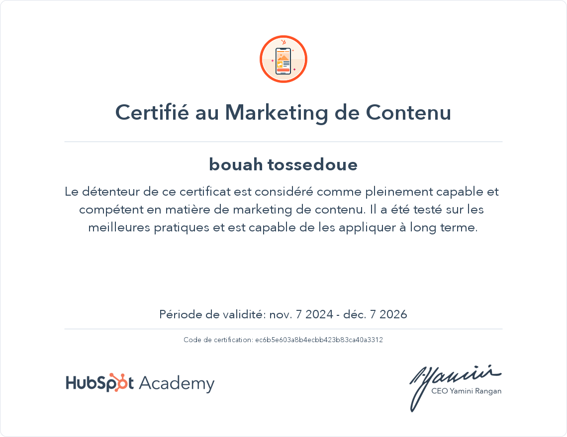 Votre certificat
