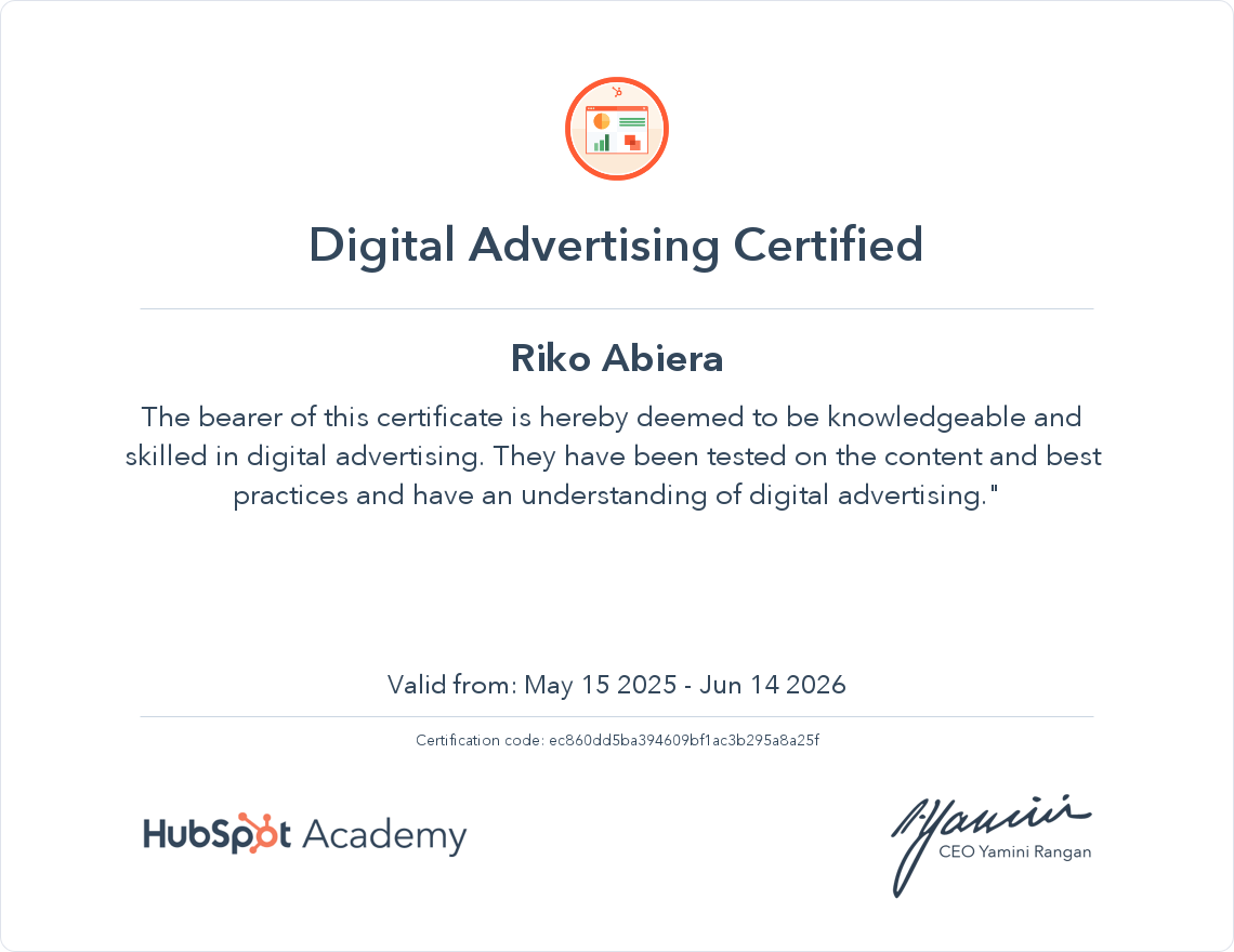 HubSpot Academy Digital Advertising Certification