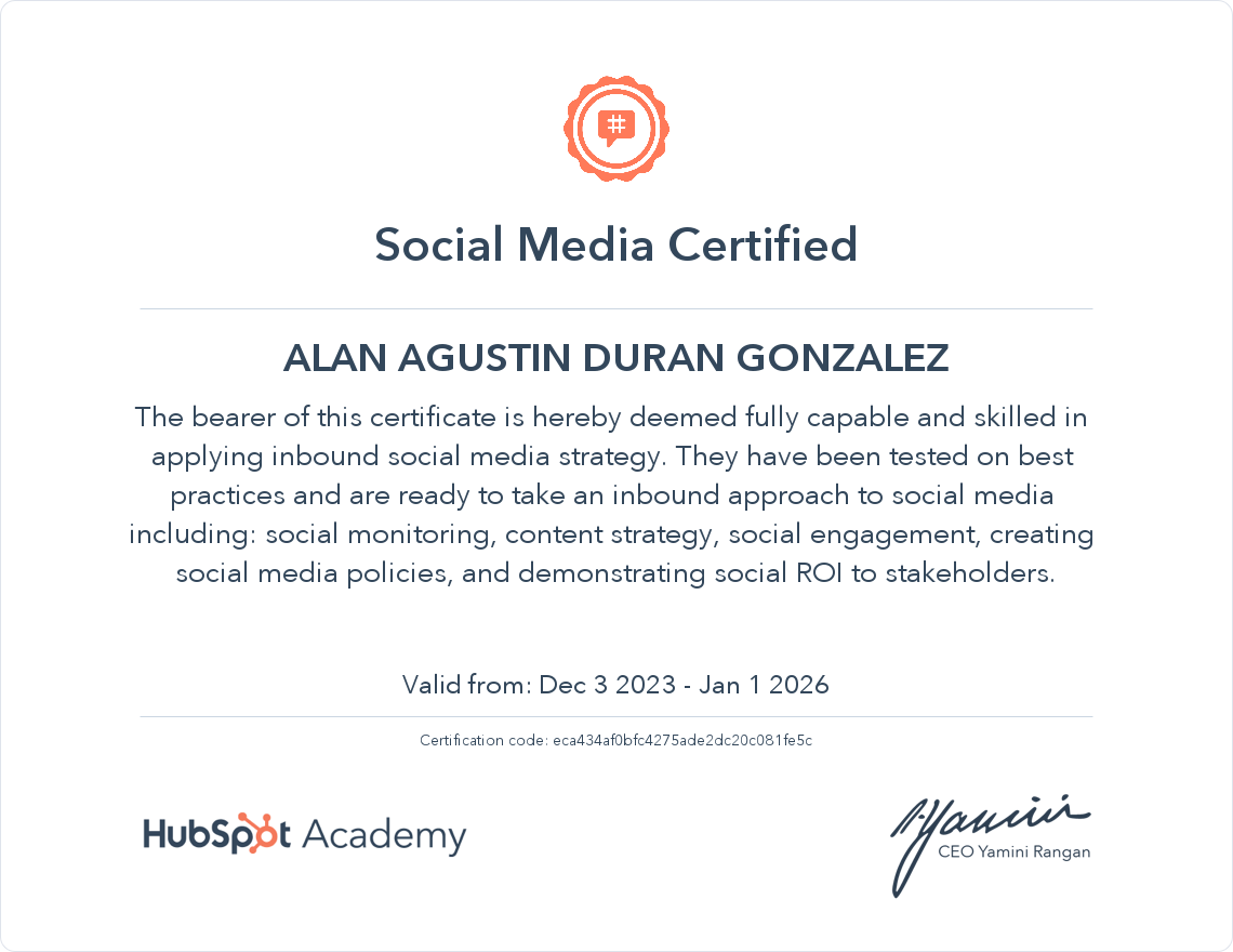 HubSpot Academy Social Media Marketing Certification