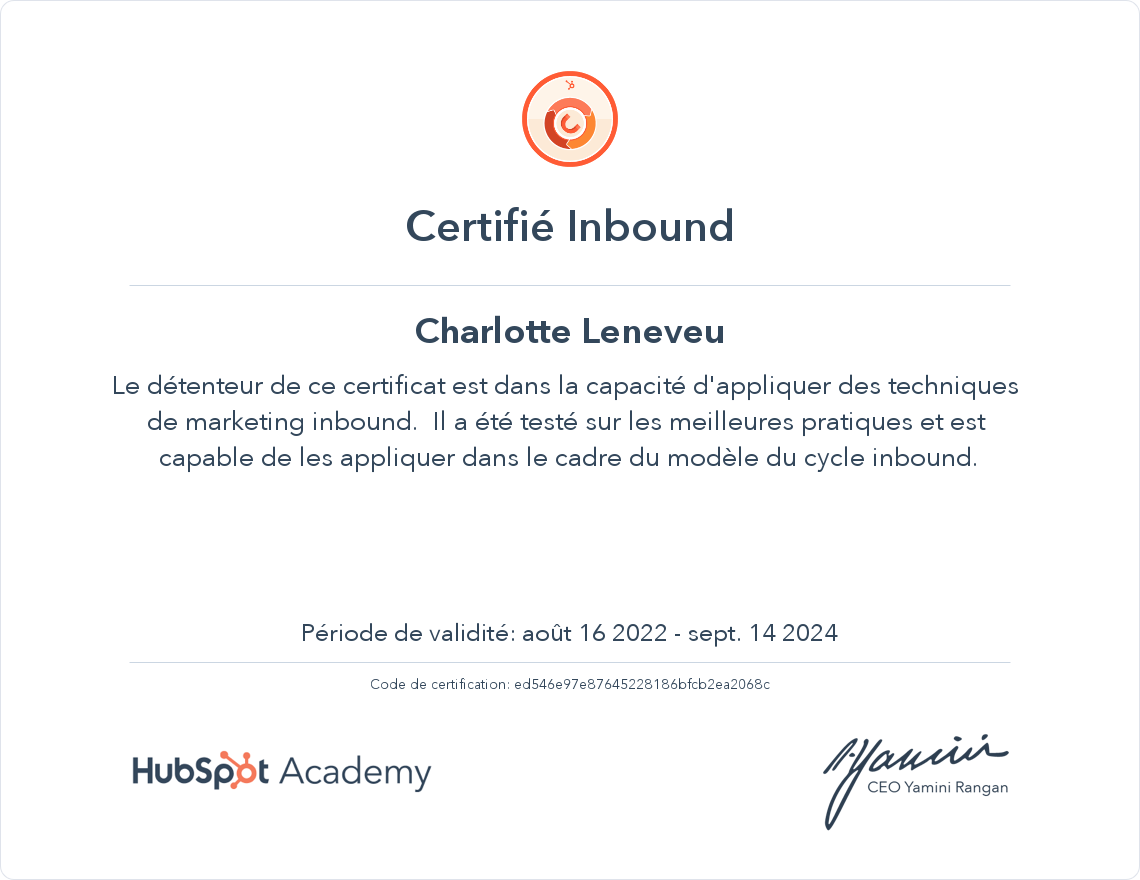 Votre certificat