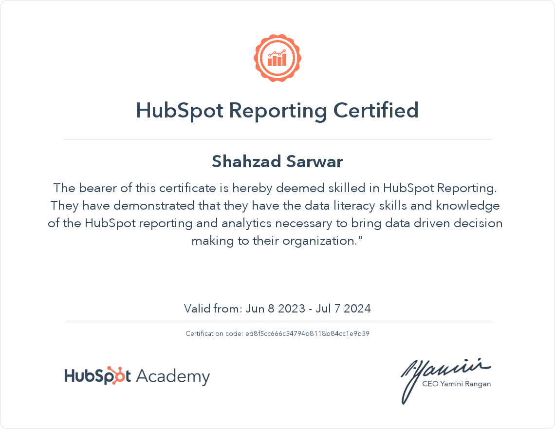 HubSpot Academy HubSpot Reporting Certification