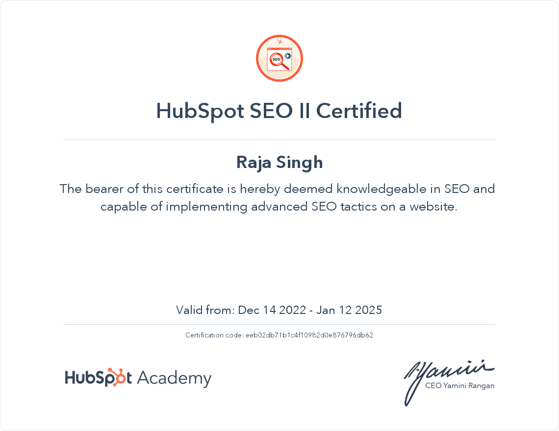 HubSpot Academy SEO II Certification