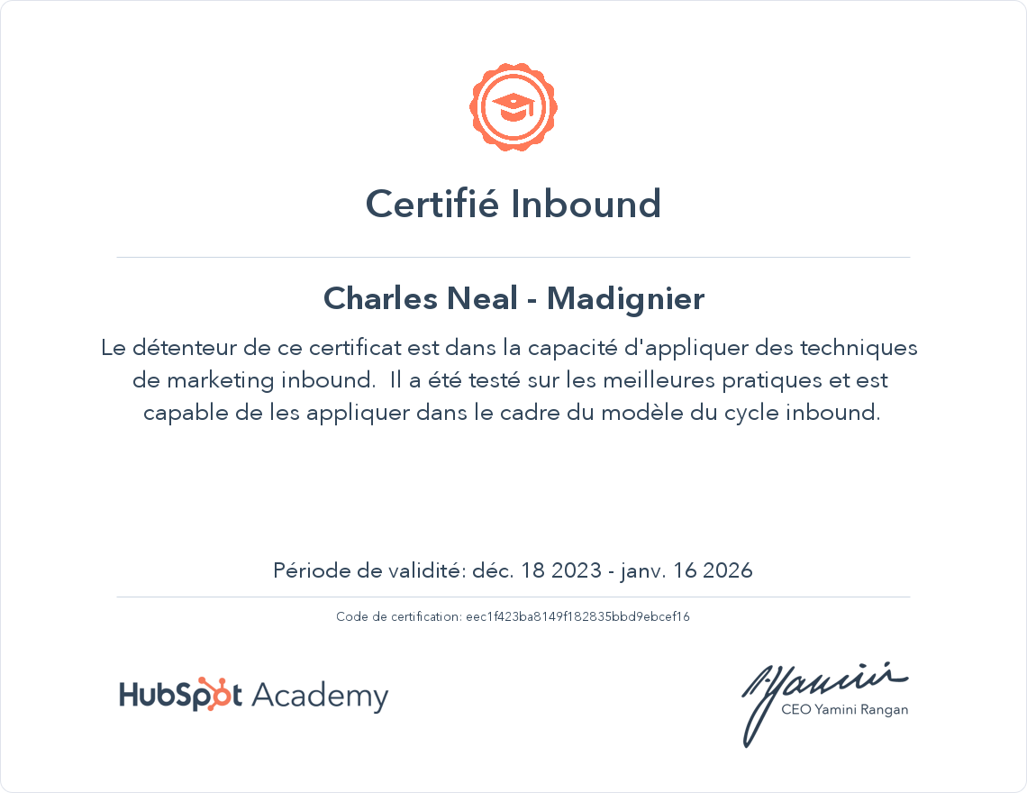 Votre certificat