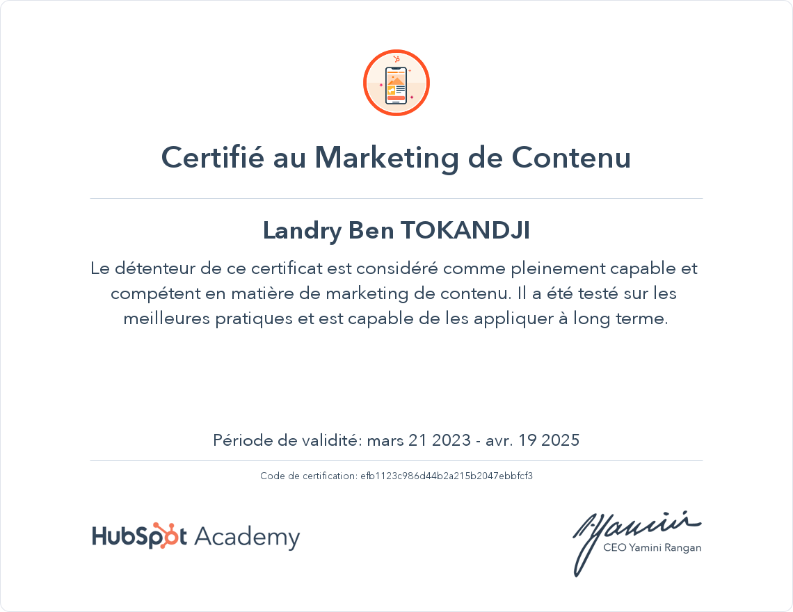 Votre certificat