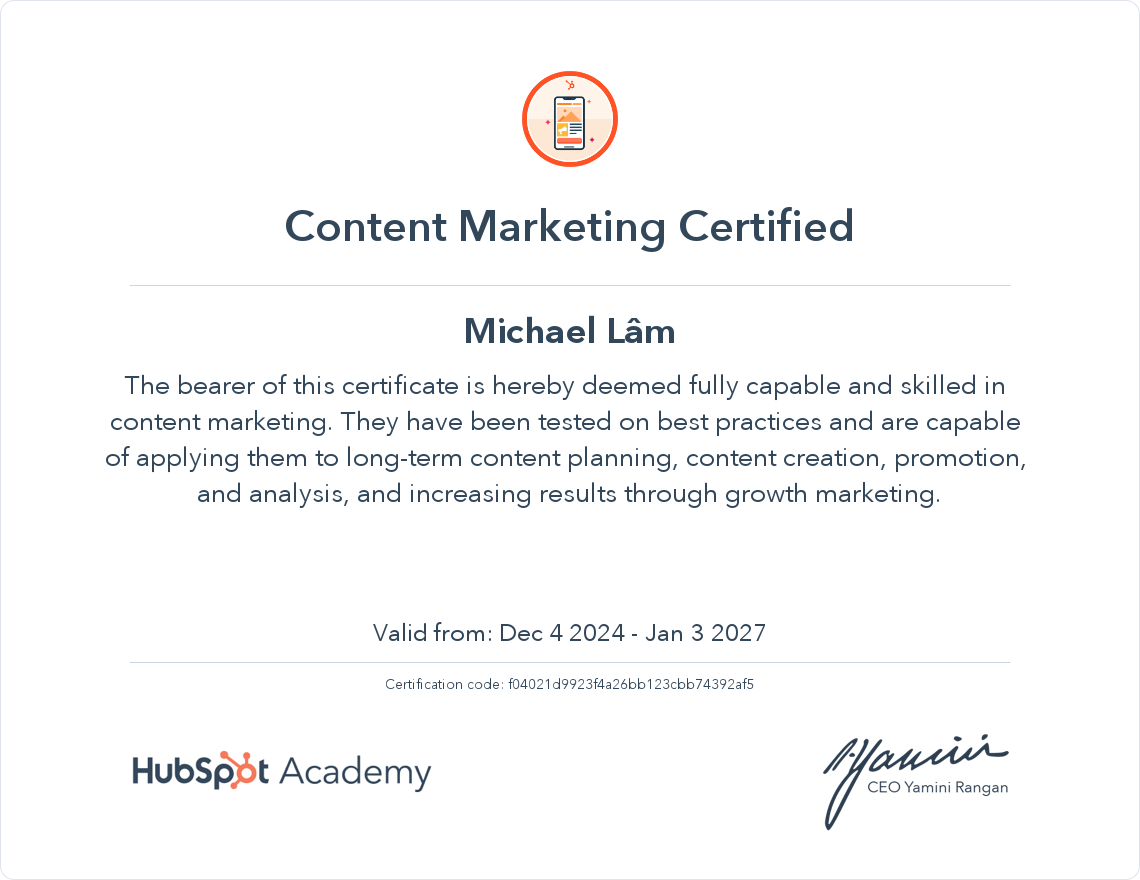 Your certificate