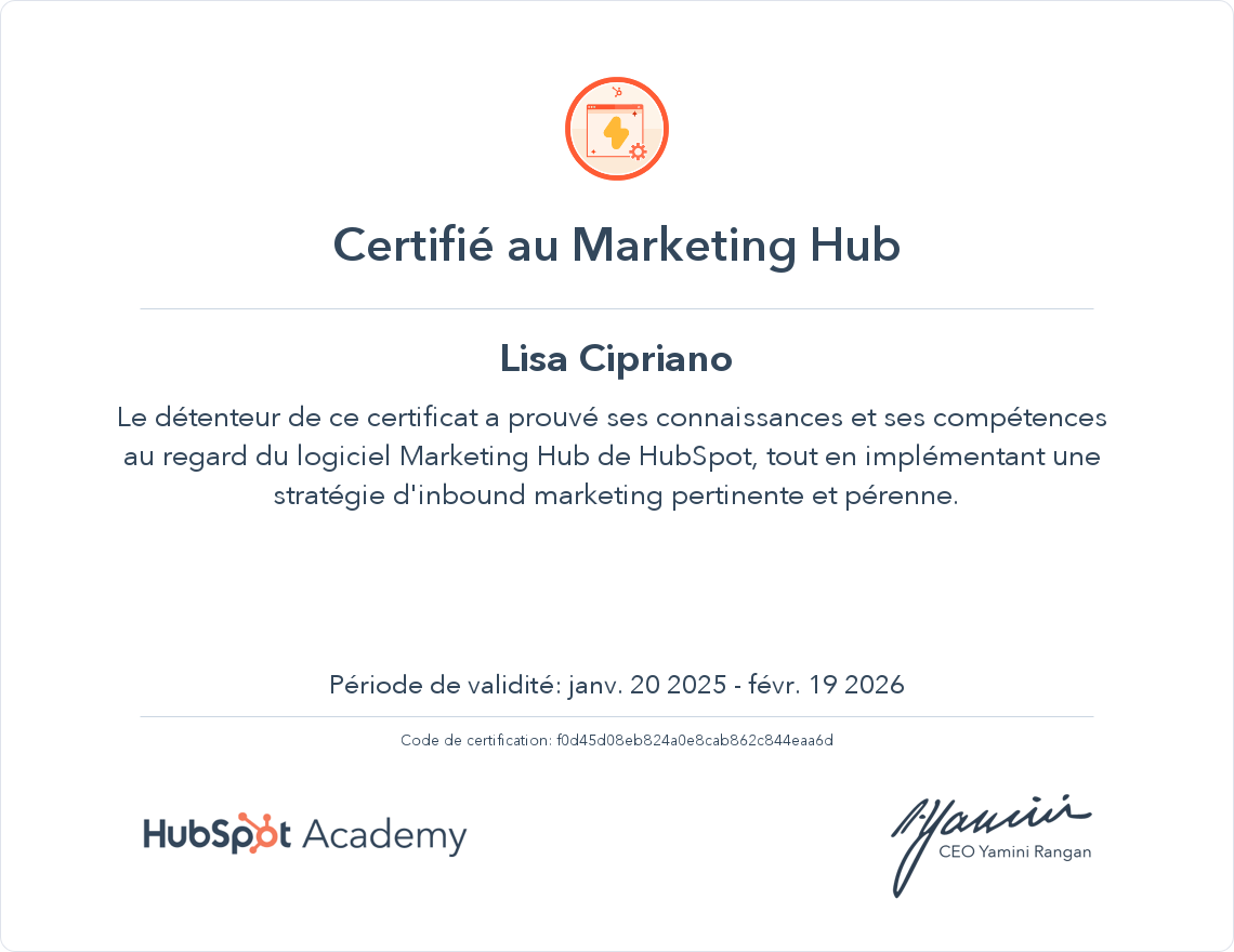 Votre certificat