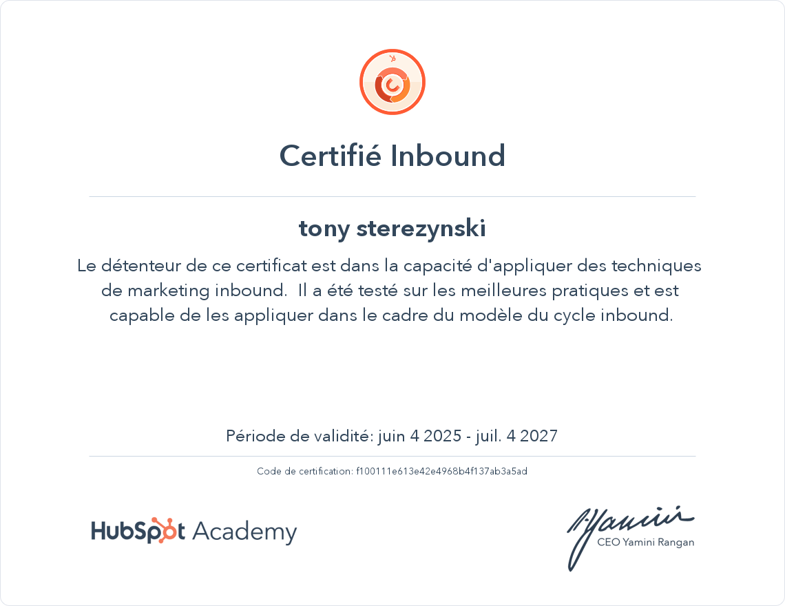 Votre certificat