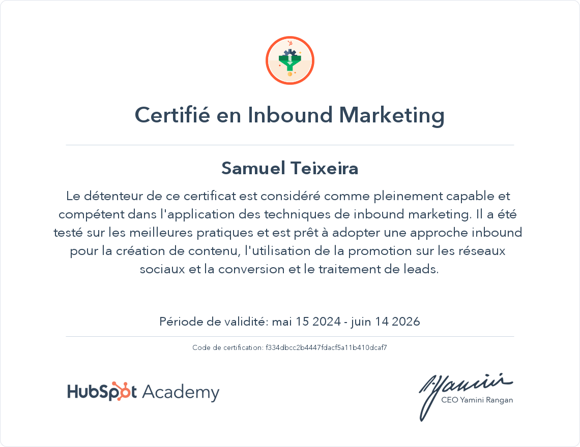 Votre certificat