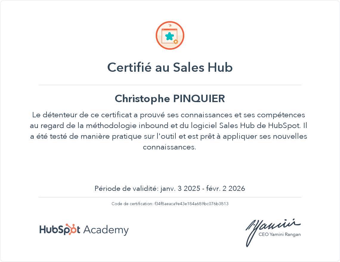 Votre certificat
