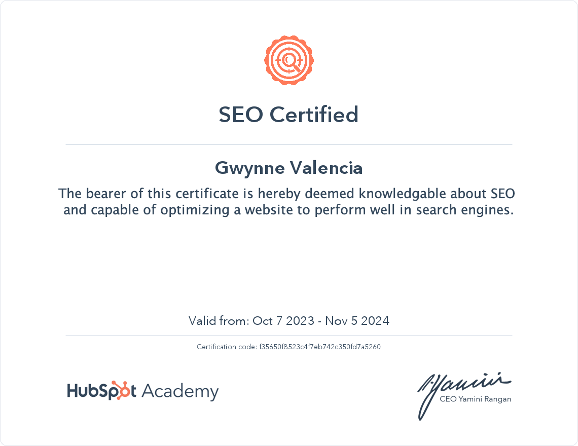 HubSpot Academy SEO Certification