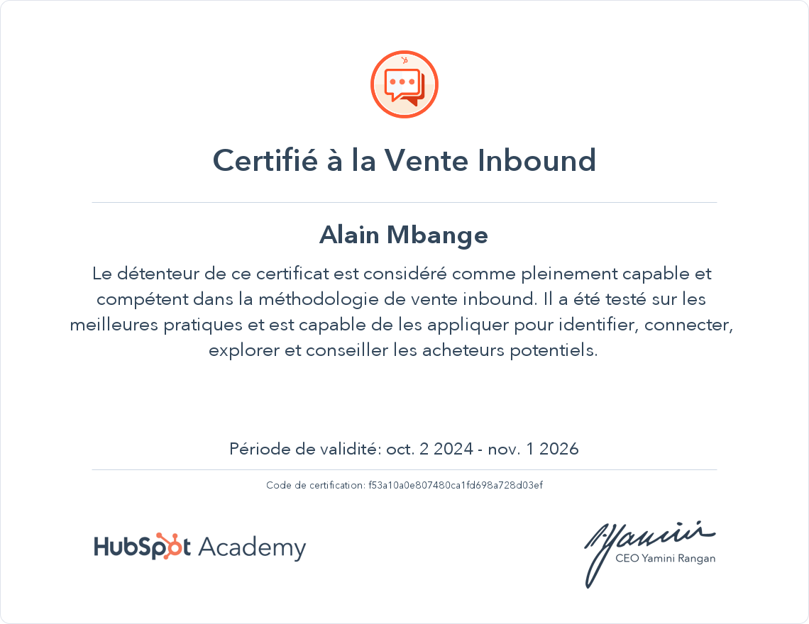 Votre certificat