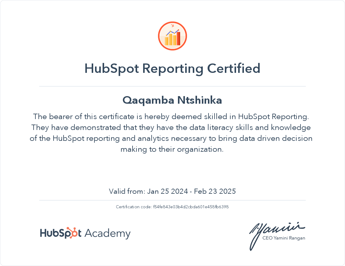 HubSpot Academy HubSpot Reporting Certification