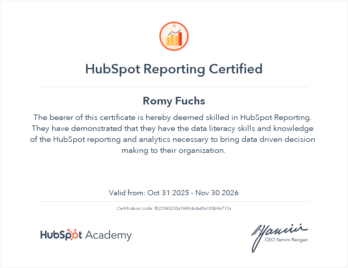 HubSpot Academy HubSpot Reporting Certification