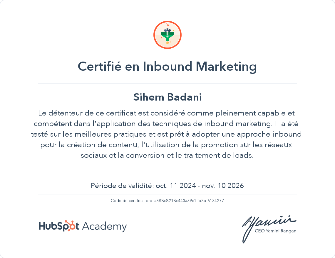 Votre certificat