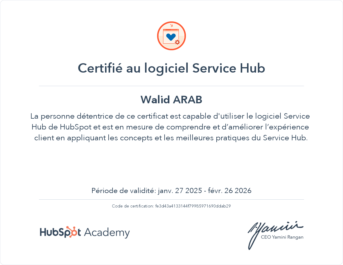 Votre certificat