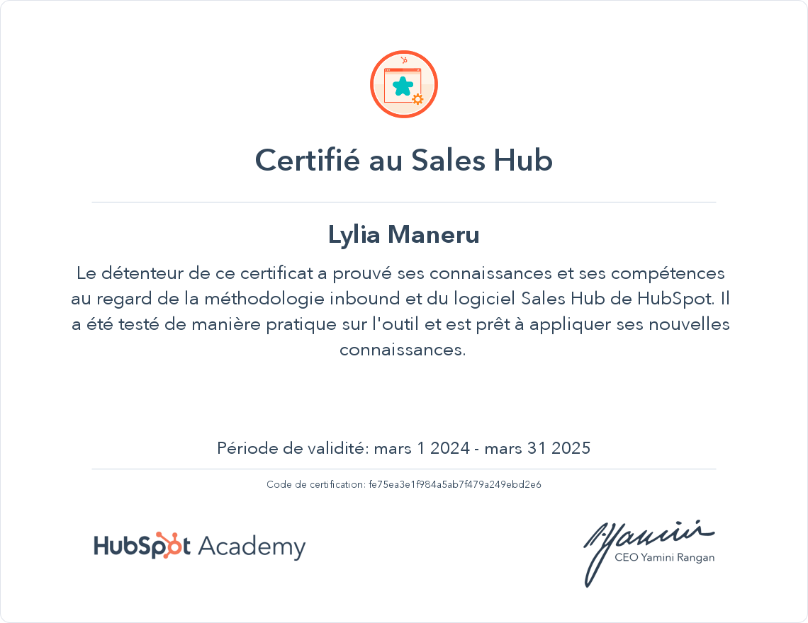 Votre certificat