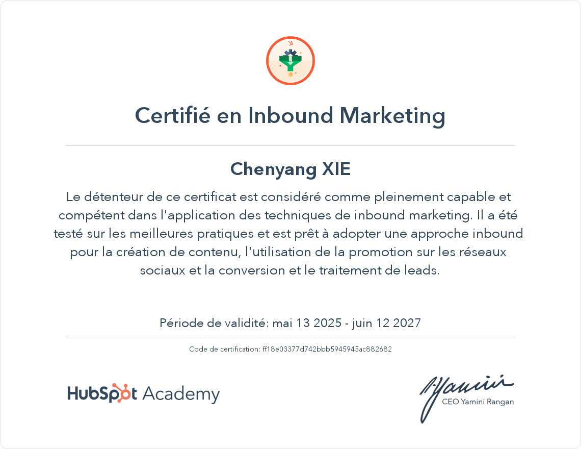 Votre certificat