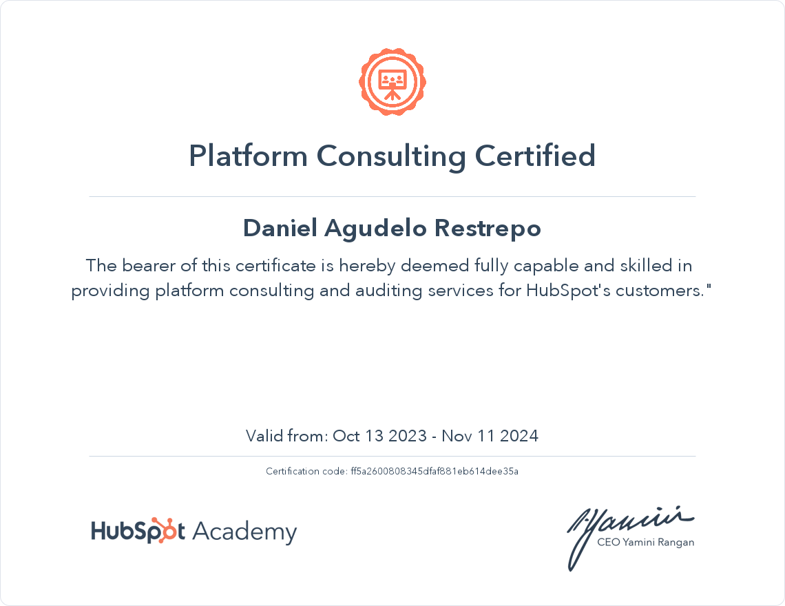HubSpot Academy Platform Consulting Certification