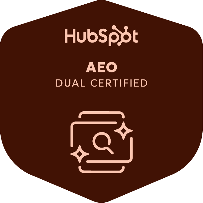 HubSpot Academy AEO Dual Certified badge awarded to Cash Tree
